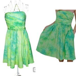Oleg Cassini Lime Green Strapless Belted Dress Size 6
